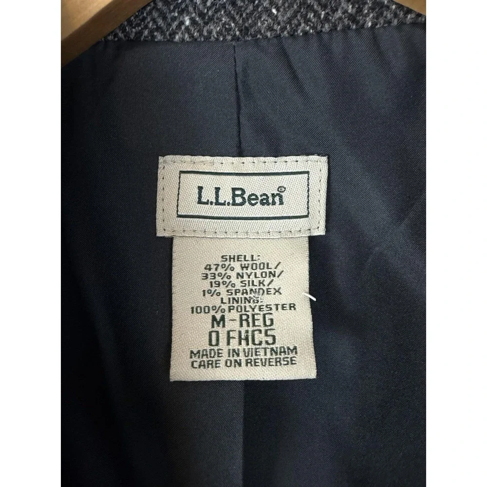 L.L. Bean Blazer Women Medium Gray Herringbone Wool Blend 3 Button Jacket Office